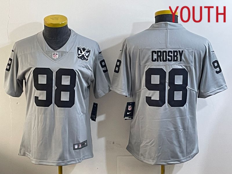 Youth Oakland Raiders #98 Crosby Grey 2024 Nike Limited NFL Jersey style 3